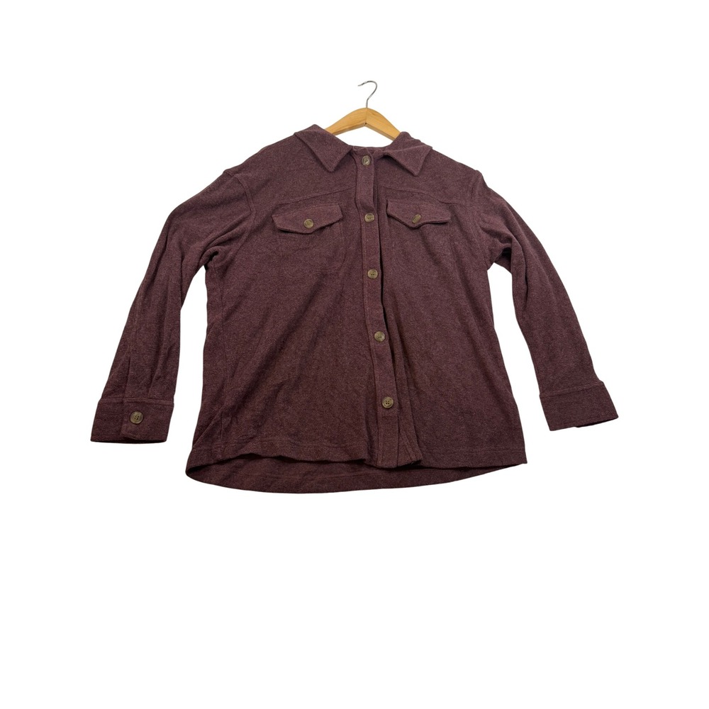 32 Degrees Heat Womens Plum Purple Brushed Thermal Button Down Shacket Large